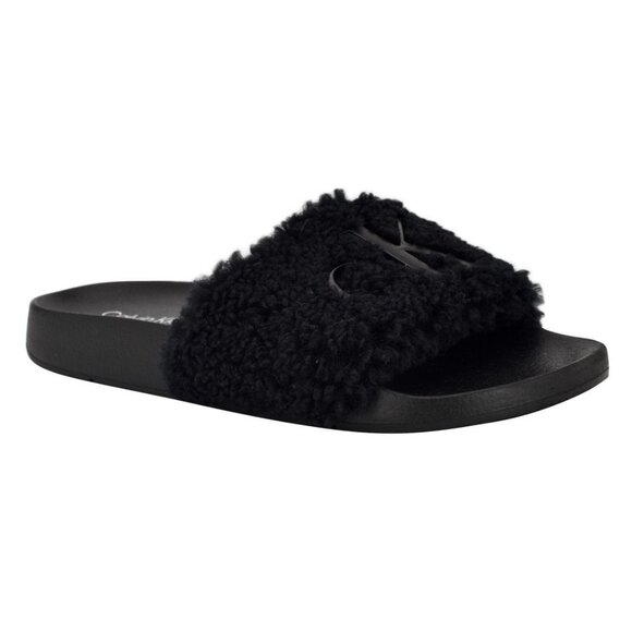 Calvin Klein Women's Amaya Fuzzy Slide Sandals - Picture 1 of 3